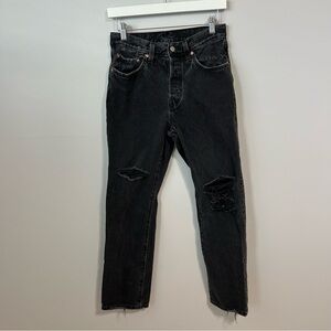 Levi's 501 High Rise Black Ripped Distressed Straight Jean Women’s Size 28”
